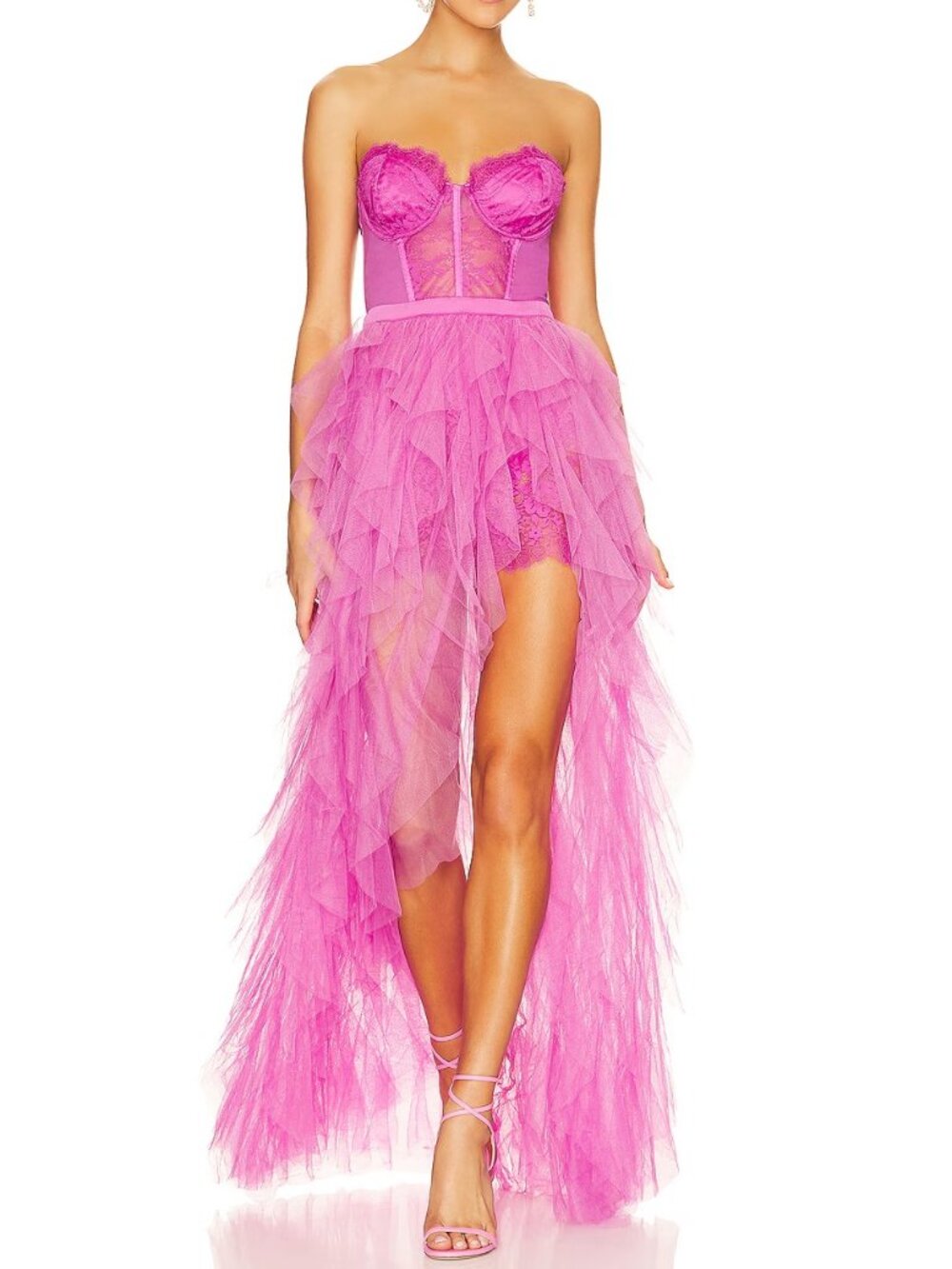 NEW $359 FOR LOVE & LEMONS BUSTIER TULLE & LACE STRAPLESS PINK GOWN SIZE XL